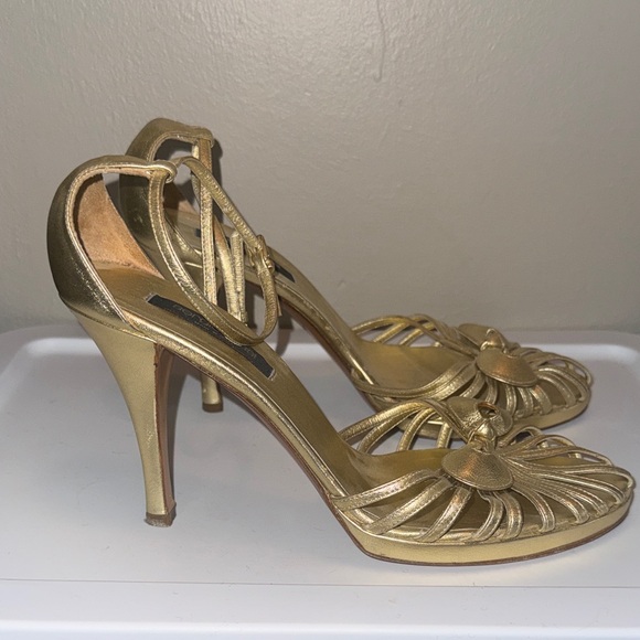 Sergio Rossi Gold Strappy Heels - Picture 5 of 12
